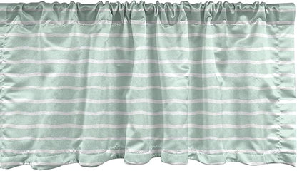 Ambesonne Pastel Window Valance, Horizontal Wavy Lines White Striped Abstract Soft Toned Nautical Art Display, Curtain Valance for Kitchen Bedroom Decor with Rod Pocket, 54" X 18", Almond Green White
