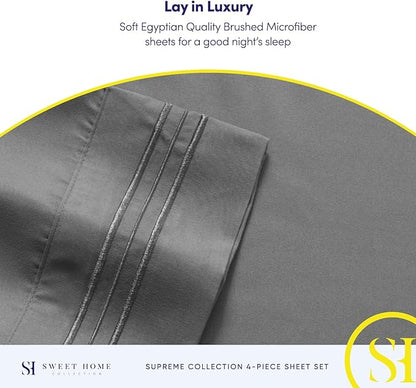 Queen Size Bed Sheets - Breathable Luxury Sheets with Full Elastic & Secure Corner Straps Built In - 1800 Supreme Collection Extra Soft Deep Pocket Bedding Set, Sheet Set, Queen, Gray