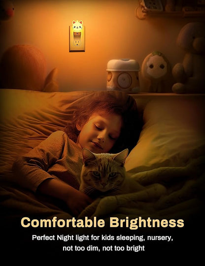 DORESshop Cat Night Lights Plug Into Wall [2 Pack], Cute Night Light for Kids, 8-Color RGB LED Night Light, Nightlight with Dusk to Dawn Sensor for Kids Room, Bathroom, Bedroom Décor, Children Gift