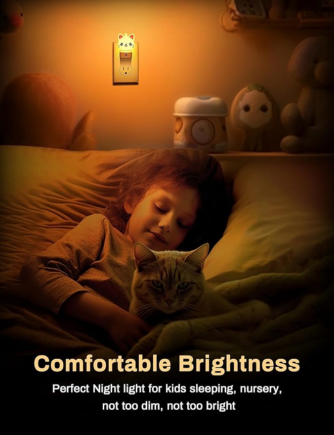 DORESshop Cat Night Lights Plug Into Wall, Cute Night Light for Kids, 8-Color RGB LED Night Light with Dusk to Dawn Sensor, Nightlight for Kids Room, Bathroom, Bedroom Décor, Children Gift