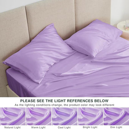 Love's cabin Twin Satin Sheets Sets - 3 Piece Lavender Silky Bed Sheets with Deep Pockets, Luxury Silk Feel Satin Twin Size Sheet Set Bedding Set (1 Flat Sheet,1 Fitted Sheet,1 Pillow case)