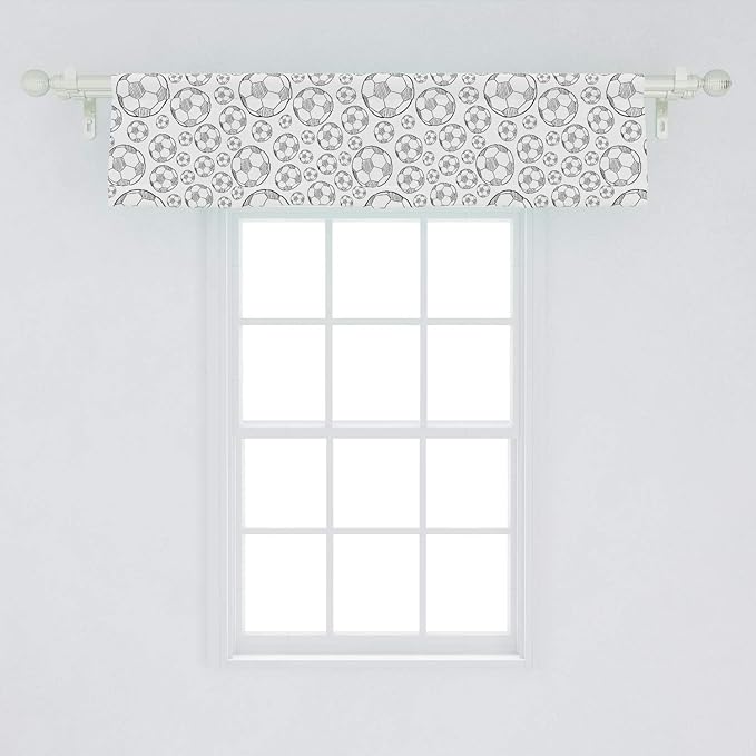 Lunarable Soccer Window Valance, Monochrome Sketch Composition Sports Themed Illustration Simplistic Design, Curtain Valance for Kitchen Bedroom Decor with Rod Pocket, 54" X 12", White Black