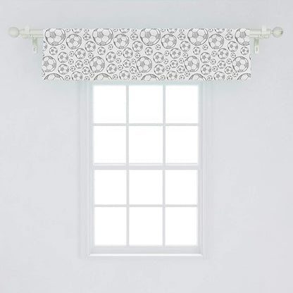 Lunarable Soccer Window Valance, Monochrome Sketch Composition Sports Themed Illustration Simplistic Design, Curtain Valance for Kitchen Bedroom Decor with Rod Pocket, 54" X 12", White Black