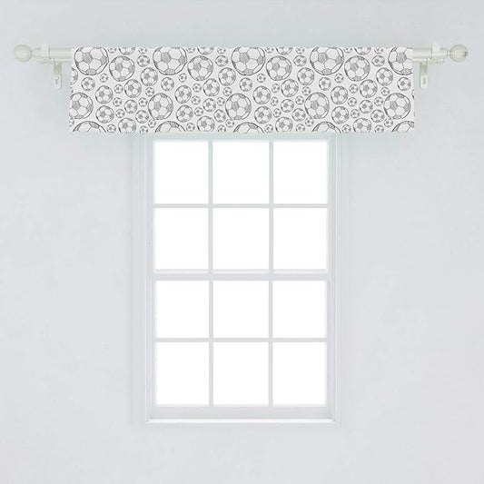Lunarable Soccer Window Valance, Monochrome Sketch Composition Sports Themed Illustration Simplistic Design, Curtain Valance for Kitchen Bedroom Decor with Rod Pocket, 54" X 12", White Black