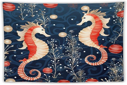 Tapestry Seahorse Christmas Kiss Beach Aesthetic Bedroom Tapestries Ocean Coastal Beach Wall Tapestries Home Decoration for Bedroom Living Room Dorm Landscape 60"x90" Christmas Family Party