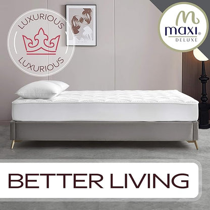 MAXI Full XL Mattress Pad - Luxurious Cotton Sateen Mattress Protector - Soft, Comfortable, and Breatheable Mattress Cover - Mattress Pad Protects Mattress from Dust, Dirt, Spills, and Stains.