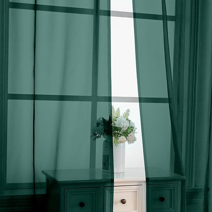 OVZME Hunter Green Sheer Curtains 63 Inches Long 2 Panels - Soft Light Filtering Window Sheer Panels for Living Room/Bedroom, Top Dual Rod Pocket, 1 Pair, Each 42Wx63L Inches