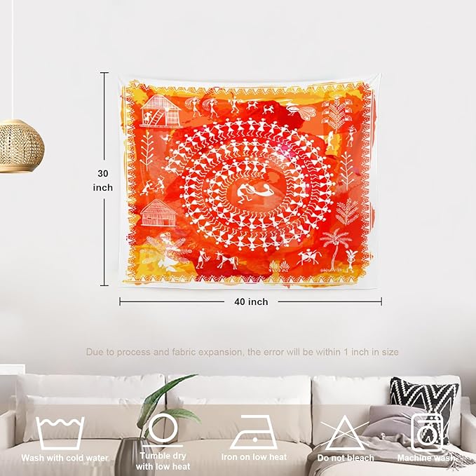 Batmerry Tribal Art Abstract Tapestry, Traditional Ancient Tribal Indian Rural Wall Art Hanging Decoration Polyester Fiber White Ruffled Around For Dorm Room Bedroom Living Room, 30 X 40 Inches