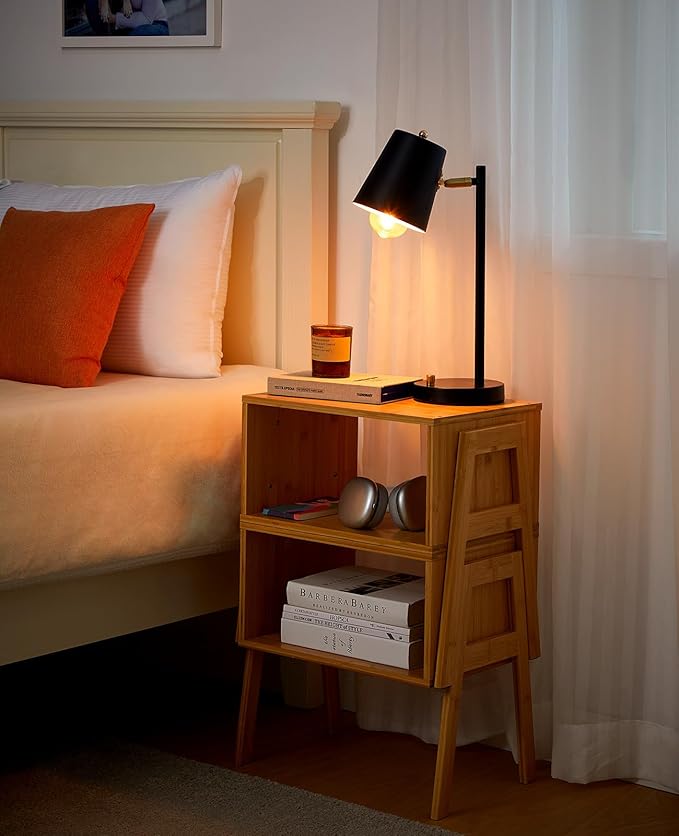 Pipishell Bamboo Stackable End Tables, Wood Living Room Nightstand, Bedside Tables for Bedroom Storage, Set of 2