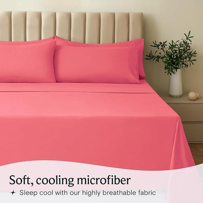 LuxClub 3 PC Sheet Set Bed Sheets Deep Pockets 16" Eco Friendly Wrinkle Free Cooling Machine Washable Hotel Bedding Silky Soft - Vermilion Twin XL