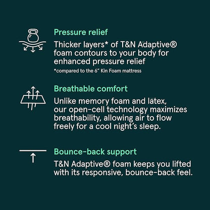 Kin By Tuft & Needle Firm 8" Queen Adaptive Foam Mattress in a Box, Cooling Pressure Relief, Balanced Support, 100 Night Trial, Fiberglass-Free, CertiPUR-US, 10-Year Limited Warranty