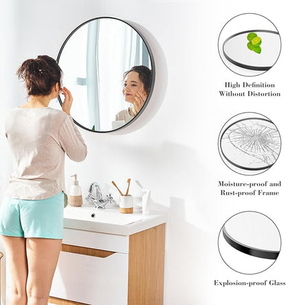 DUMOS Black Circle Mirror for Wall 30.02 inch, Bathroom Round Mirror for Over Sink, Bathroom, Entryway, Bedroom, Vanity