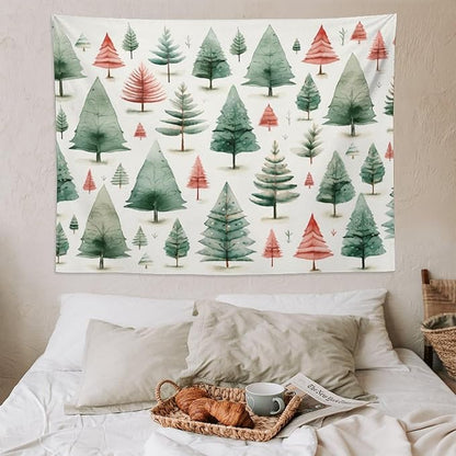MaSiledy Vintage Christmas Tree Watercolor Tapastry's Wall Hanging Xmas Rustic Winter Holiday Tapestry for Bedroom Aesthetic Landscape Tapestry Wall Hanging for Bedroom Living Room Dorm Decor 60"x80"