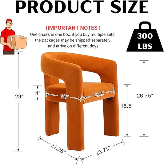 Modern Barrel Dining Chairs Set of 3, Velvet Upholstered Accent Side Chair with Arms Comfy Makeup Vanity Chairs, Dining Living Room Kitchen Chairs, Orange