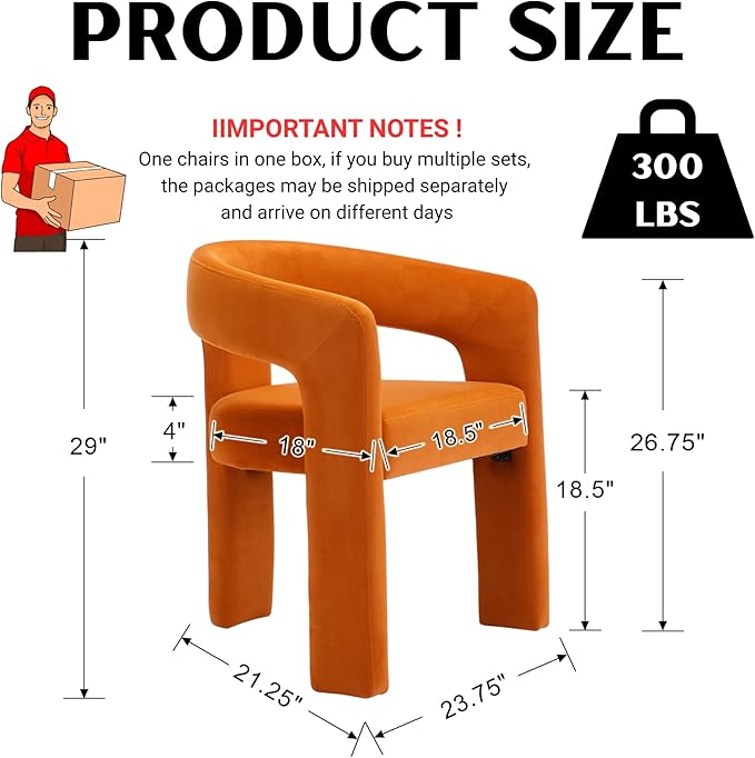 Modern Barrel Dining Chairs Set of 6, Velvet Upholstered Accent Side Chair with Arms Comfy Makeup Vanity Chairs, Dining Living Room Kitchen Chairs, Orange