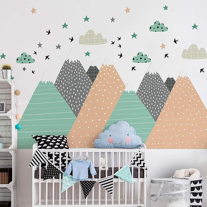 Ambiance Stickers Scandinavian Nordic Mountains Wall Decals, DIY Home Decor, Peel and Stick Removable Stickers, Waterproof and Self Adhesive Wall Art - H55 x L110 CM