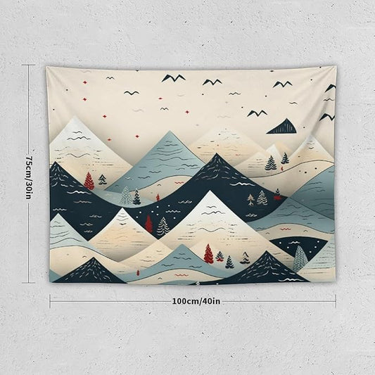 MaSiledy Tapestry Wall Hanging Snow Mountain Scandinavian Winter Tapestry Xmas Rustic Winter Holiday Tapestry Vintage Aesthetic Tapestries Home Decoration for Living Room Bedroom 30"x40"