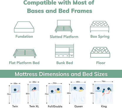 EGO White 12 inch Twin Memory Foam Mattress, Gel Green Tea Mattress Bed in a Box, Made in USA, CertiPUR-US Certified, 38"×75", Medium Firm