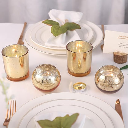 20 Pcs Assorted Gold Votive Candle Holders Bulk, Larger Size Mercury Glass Votives with Round Candle Holder for Wedding Decorations, Tealight Candle Holder for Gold Party Table Centerpieces