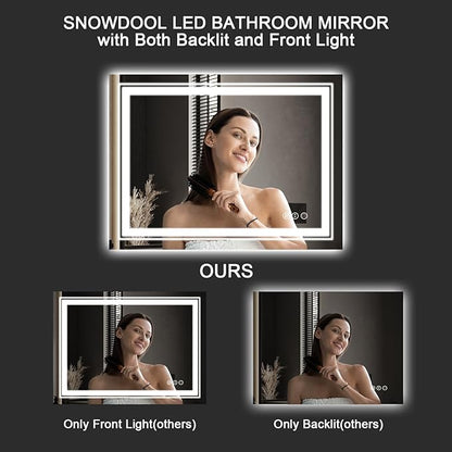 LED Bathroom Mirror, 60"x 30" with Front and Backlit, Anti-Fog, Large Bathroom Vanity Mirror for Wall, Memory Function, Stepless Dimmable, Tempered Glass (Horizontal/Vertical)