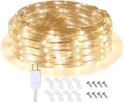 LED Rope Lights, 16.4ft Waterproof Connectable Strip Lighting, 3000K Soft White, Indoor Outdoor Mood Lighting for Home Christmas Holiday Garden Patio Party Decoration