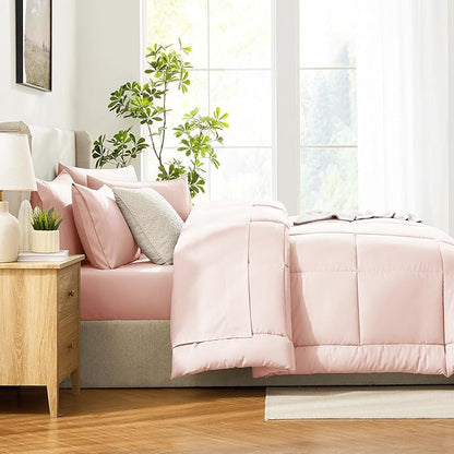CozyLux King Size Comforter Set Blush Pink, 7 Pieces Bed in a Bag, Pink Comforter King Size, All Season Bedding Sets with Stitch Quilted Comforter, Flat Sheet, Fitted Sheet, Pillowcases