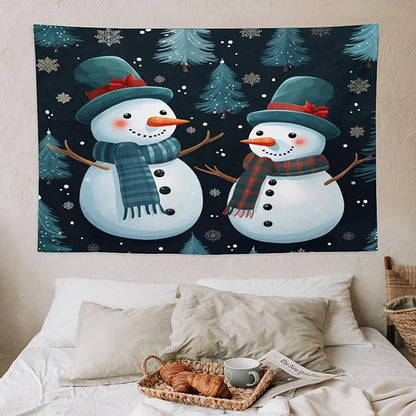 Tapestry Snowman Couple Vintage Aesthetic Tapestry Wall Hanging Christmas Winter Snowman Tapastry's Wall Hanging for Bedroom Aesthetic Home Decor Landscape 40"x60" Christmas Family Party