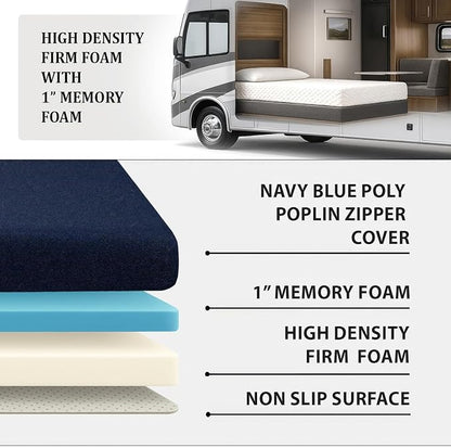 Foamma 12” x 38” x 80” Water Resistant Gel Memory Foam RV Bunk Mattress, Firm High Density Foam Base, Comfortable and Durable Polyester Cover, Truck, Camper, Travel Trailer, Made in USA