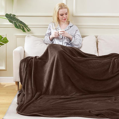 HOZY Soft Blanket Queen Size Fleece Warm Fuzzy Throw Blankets for The Bed Sofa Lightweight 350GSM Chocolate 90"*90"