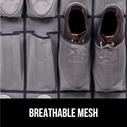 GORILLA GRIP Over the Door Shoe Organizer, 24 Large Breathable Mesh Pockets, Space Saving Hanging Storage Holder, Closet Rack Hanger Holds Up to 40 lbs, Hangs on Closets for Shoes, Accessories, Gray