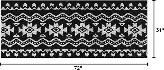Custom Length Cut to Size Tribal Ethnic Southwestern Inspired Hallway Runner Rug, Non Slip Rubber Backed, 31 inch Wide X Customized Length, Aztec Black, 31 inch X 6 feet