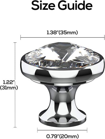 Alzassbg 10 Pack Clear Crystal with Gold Base Cabinet Knobs, 1-3/8 Inch (35mm) Diameter Cabinet Hardware Round Crystal Knobs for Drawers AL1011