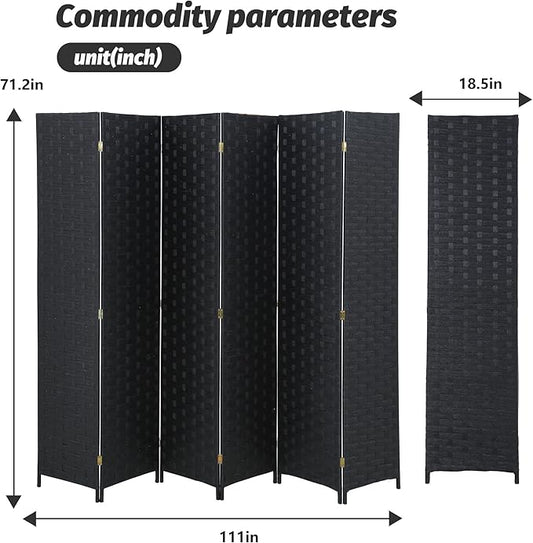 FDW Room Divider 6 Panels Wood Mesh Hand-Woven Design Indoor Folding Portable Partition Screen, Coal Black