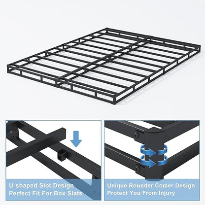 4 Inch Box Spring for Queen Bed Base, Low Profile Metal Queen Size Box Spring with Fabric Cover, 3000 Lbs Max Weight Capacity Mattress Foundation, Noise-Free, Easy Assembly