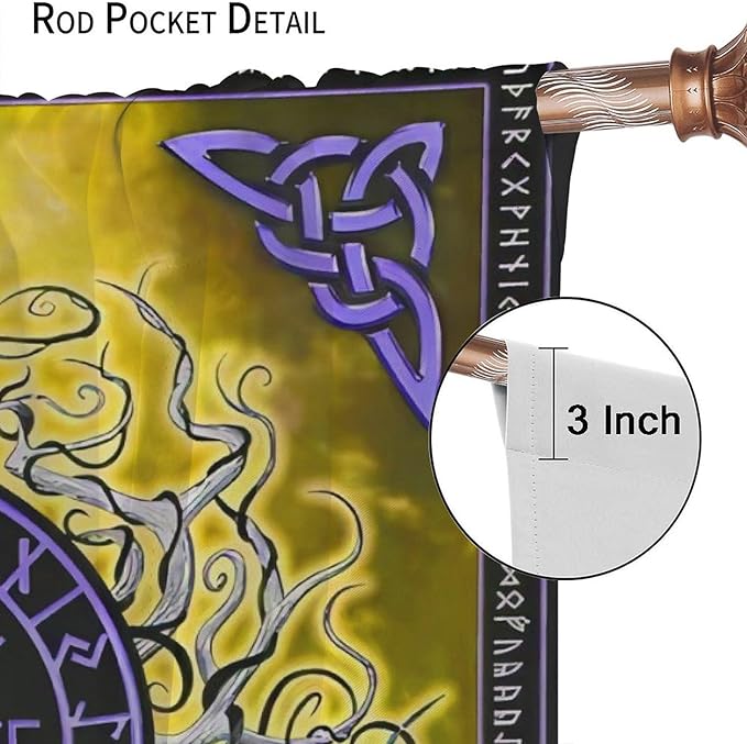 Viking Blackout Curtains Scandinavian Pirate Totem Mythology Golden Tree of Life Printed Curtain Bedroom and Living Room Decoration Blackout Curtains W42 * L45 Inch