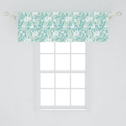 Lunarable Flower Window Valance, Hawaiian Floral Themed Tropical Hibiscus and Exotic Leaves, Curtain Valance for Kitchen Bedroom Decor with Rod Pocket, 54" X 18", Green Teal