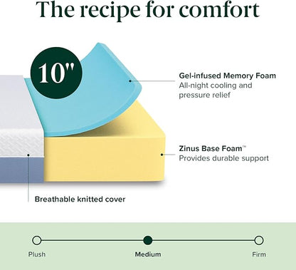 ZINUS 10 Inch Twin Cooling Essential Memory Foam Mattress [NewVersion], Fiberglass Free, Medium Feel, Breathable Cooling Layers, Certified Safe Materials