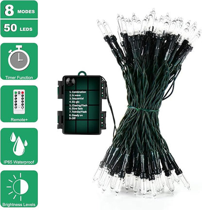 Christmas Lights, Battery Operated String Lights 18ft 50 LED Mini String Lights, Waterproof Lights with Remote Timer 8 Modes, Indoor Outdoor Garden Party Wedding Xmas Tree Decoration, Cool White