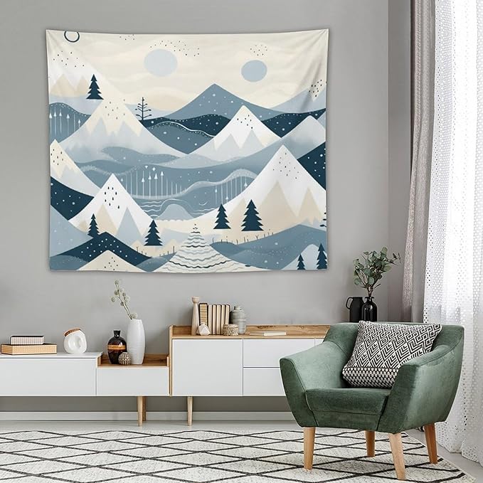 MaSiledy Snow Mountain Scandinavian Winter Tapestry As Wall Art Xmas Merry Christmas Tapestries for Bedroom Aesthetic Landscape Tapestry Wall Art Decor for Bedroom Living Room Dorm 50"x60"
