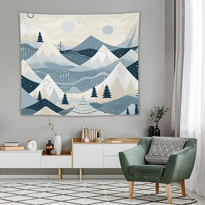 MaSiledy Snow Mountain Scandinavian Winter Tapestry As Wall Art Xmas Merry Christmas Tapestries for Bedroom Aesthetic Landscape Tapestry Wall Art Decor for Bedroom Living Room Dorm 50"x60"
