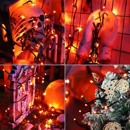 Brizled Orange Halloween Lights, 33ft 100 LED 5mm Wide Angle Orange Halloween String Lights, 120V UL Certified Connectable Mini Amber Light String for Tree Party Home Indoor Outdoor Decor, Black Wire