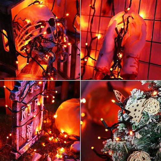Brizled Orange Halloween Lights, 33ft 100 LED 5mm Wide Angle Orange Halloween String Lights, 120V UL Certified Connectable Mini Amber Light String for Tree Party Home Indoor Outdoor Decor, Black Wire