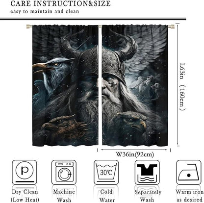 Fantasy Norse Viking Curtains for Bedroom - Cool Gothic Vintage Vikings Mystical Symbol Eagle Window Treatment,Energy Saving Thermal Insulated Rod Pocket Bedroom Blackout Curtains 2 Panels 63L x 36W