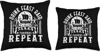 Viking Drink Feast Raid Repeat Vikings Lover Scandinavian Wa Throw Pillow