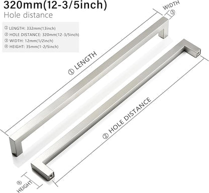 Cabinet Pulls Brushed Nickel Cabinet Handles Square Drawer Pulls, 50 Pack 12-3/5 Inch Stainless Steel Kitchen Door Cupboard Handles, Cabinet Hardware Drawer Handles, 320mm Hole Centers