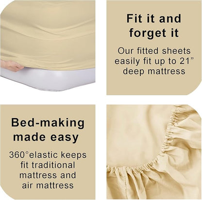 Bedecor Air Bed Sheets for Mattress Cover Removable Bed and Elastic Band Super Soft and Breathable & Deep up to 21" Beige Full