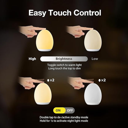 JolyWell Night Light for Kids, Baby Egg Light with 7 Colors Changing Mode & Stepless Dimming, Nursery Night Lamp BPA Free,Rechargeable Egg Night Light for Breastfeeding 1h Timer & Touch Control
