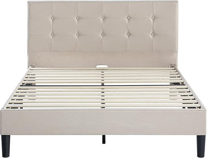 ZINUS Ibidun Upholstered Platform Bed Frame, Mattress Foundation, Wood Slat Support, No Box Spring Needed, Eco Friendly WonderBox (TM), Easy Assembly, Soft Beige, King
