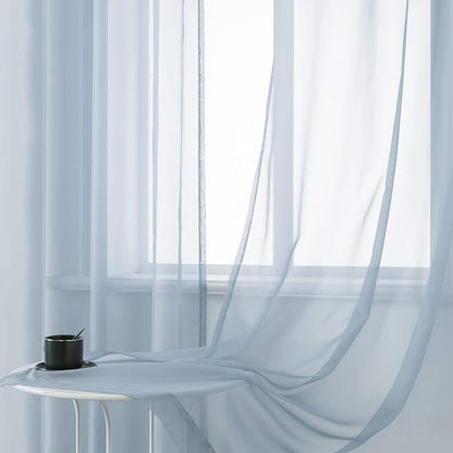 DUALIFE 45 Inches Long Dusty Blue Voile Sheer Curtains for Nursery 2 Panels Grommet Small Windows Short Drapes Solid Blue Sheer Curtains for Bathroom Boys Bedroom 52 X 45 Inch Long
