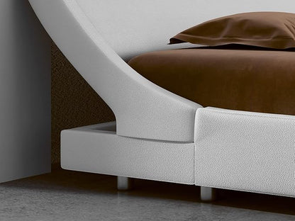 SHA CERLIN Modern Low Profile Platform Bed Frame Full Size, Stylish Faux Leather Upholstered Sleigh Bed with Adjustable Headboard, No Box Spring Needed, White